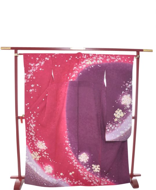 成人式振袖[ロマンチック]ローズピンクに紫ぼかし・桜とコスモス[身長169cmまで]No.614